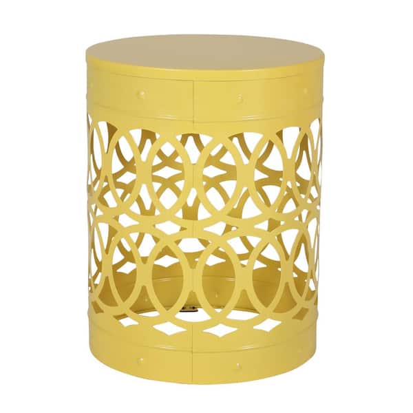 Sudzendf 13 in. Yellow Cylindrical Iron Outdoor Side Table