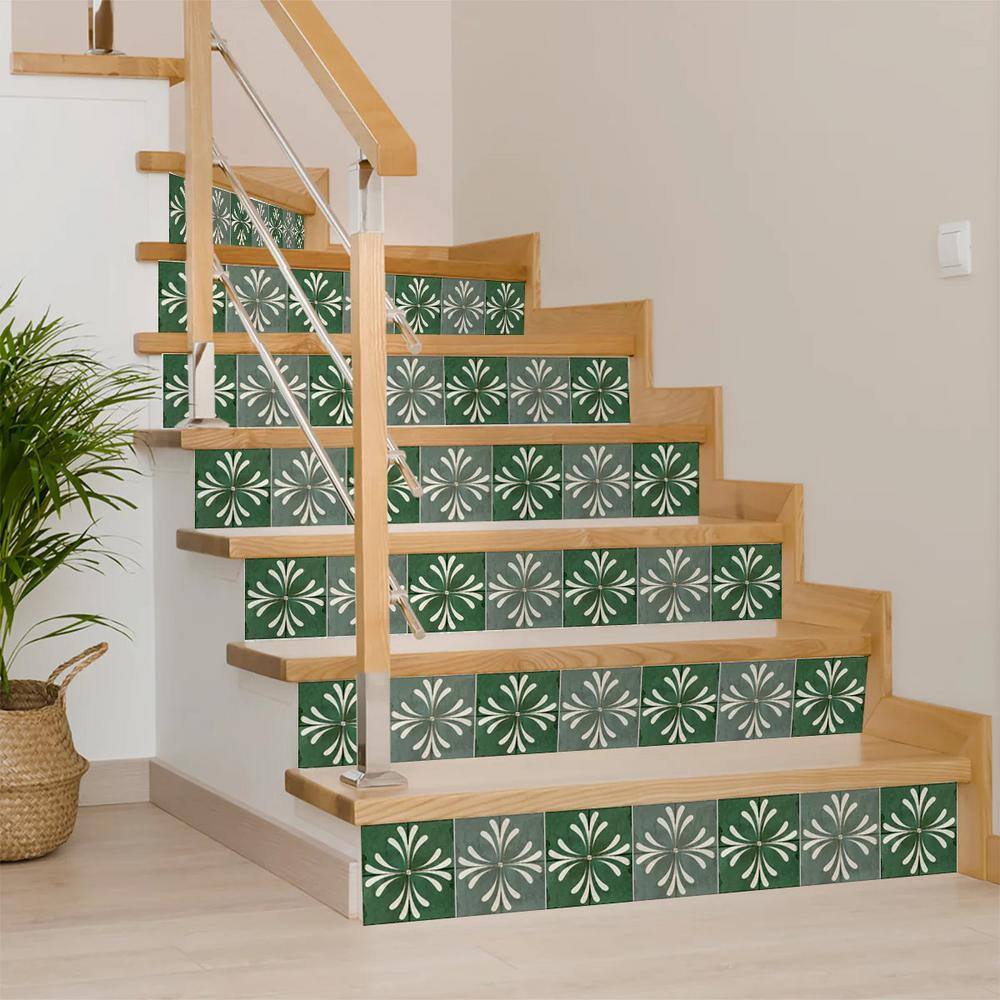 Green and White Vinyl Peel and Stick Backsplash Tiles, 8x8-inch