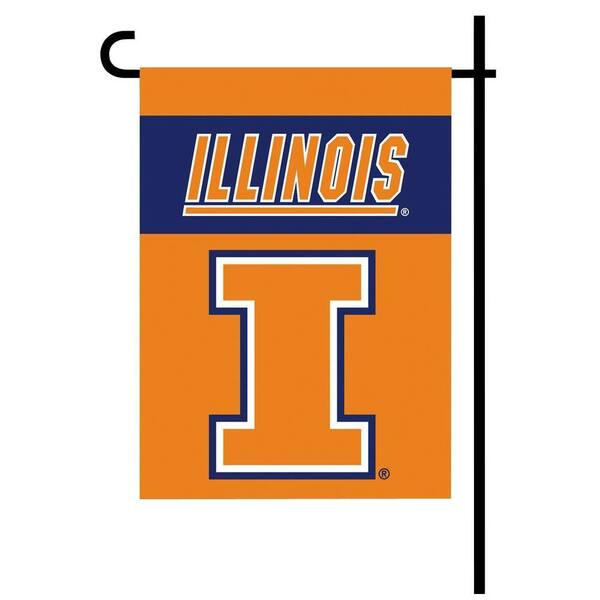 BSI Products NCAA 13 in. x 18 in. Illinois 2-Sided Garden Flag Set with 4 ft. Metal Flag Stand
