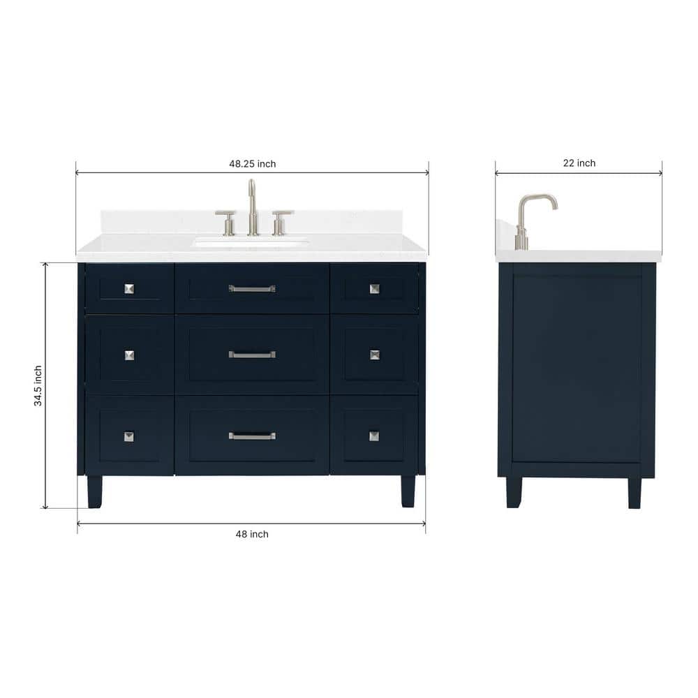Midnight Blue Freestanding Single Sink Vanity with Carrara Quartz Top