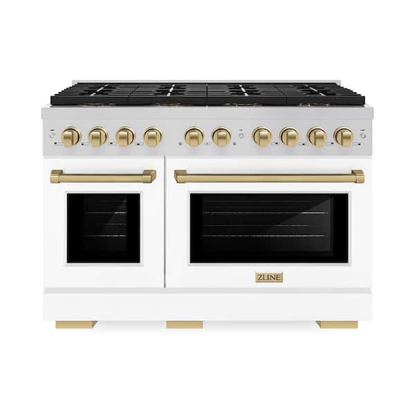 Autograph 48 in. 6.7 cu. ft. Paramount Gas Range with 8 Burners and Dual Ovens with White Matte and Champagne Bronze