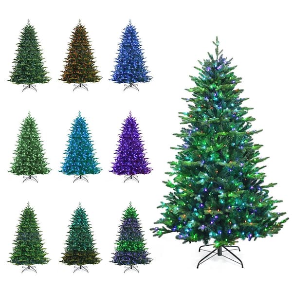 6.5/7FT Artificial Christmas Pine Tree Decoration w/ LED String Remote 12 Modes 