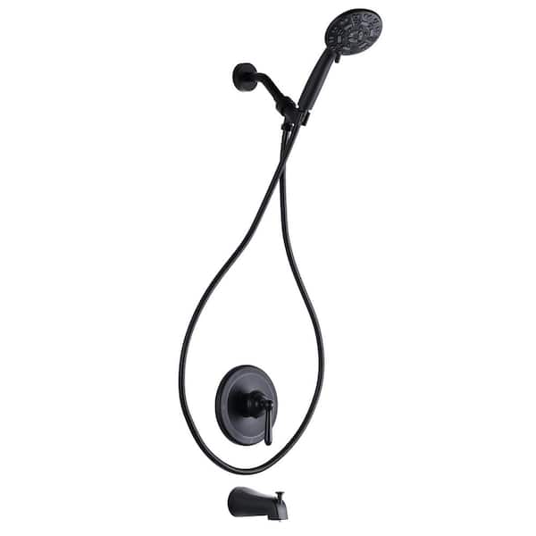 Single Handle 7-Spray Tub and Shower Faucet 1.8 GPM with Pressure Balance Shower Valve in Matte Black Valve Included