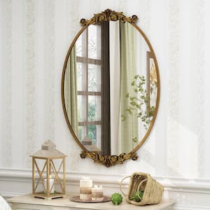 24 in. W x 36 in. H Oval Aluminum Alloy Framed French Cleat Mounted Baroque Wall Decor Bathroom Vanity Mirror in Gold