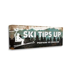 Winter Rustic Ski Tips Up Sign Mountain Sports By Jennifer Pugh Unframed Print Sports Wall Art 10 in. x 24 in.