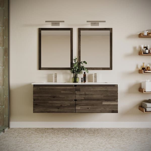 Formosa 58 in. Wall Mount Floating Double Bath Vanity Cabinet without Top in Acacia