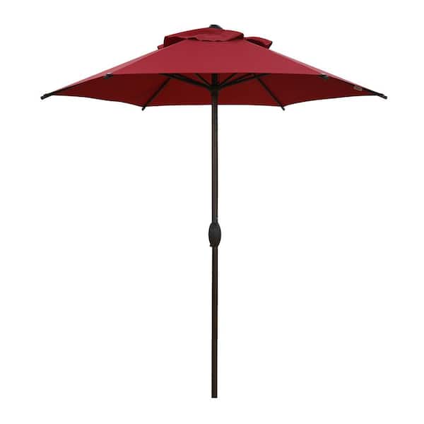 Abba Patio 7-1/2 ft. Round Outdoor Market with Push Button Tilt and Crank Lift Patio Umbrella in Red