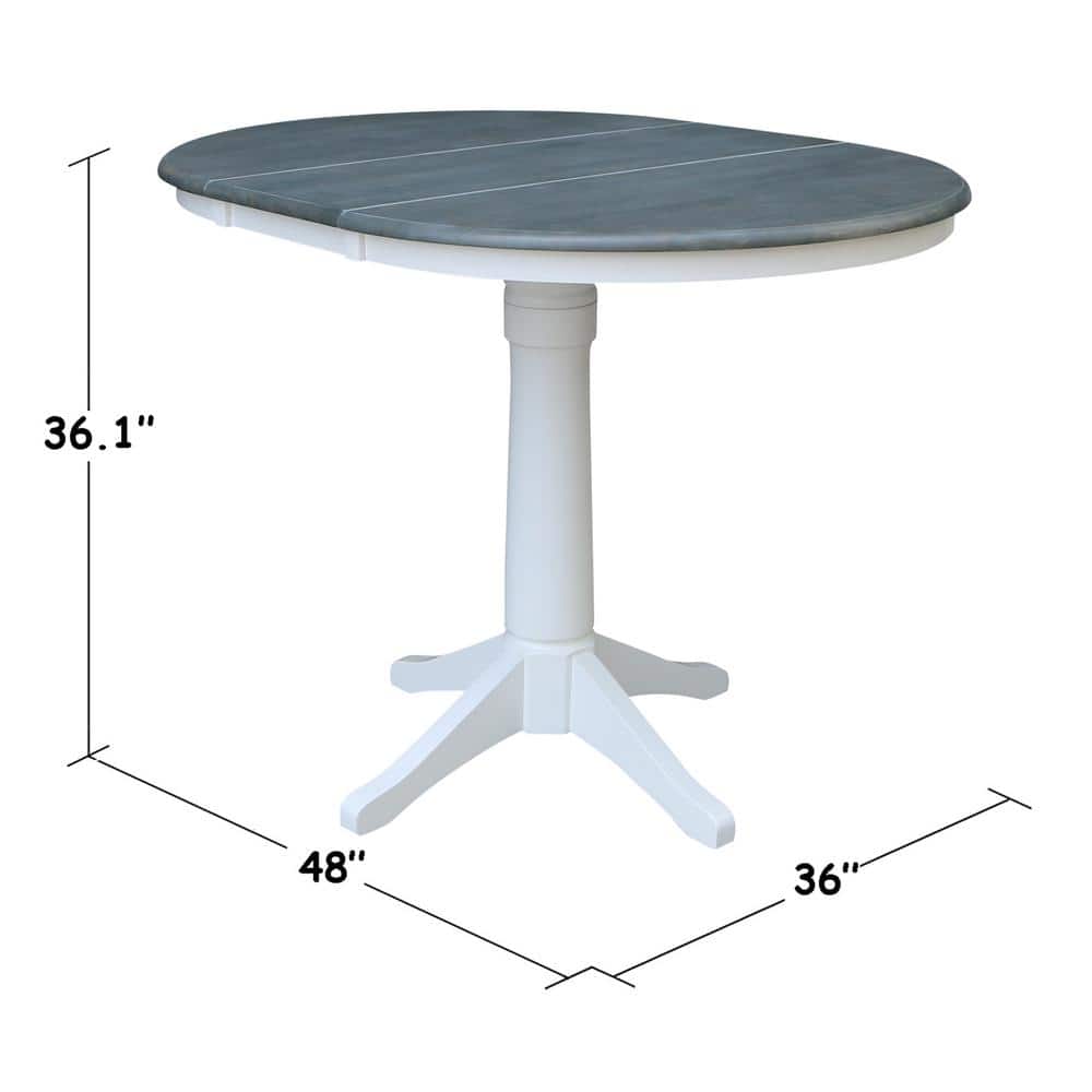Heather Gray & White Solid Parawood 36" Round Extendable Counter Table