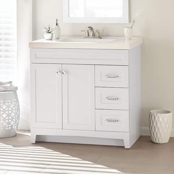 Home Decorators Collection Thornbriar 37 in. W x 22 in. D x 37 in. H Single Sink Freestanding Bath Vanity in White with White Cultured Marble Top