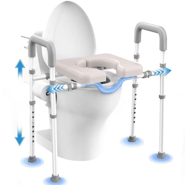 22 in. x 18 in. Adjustable Raised Toilet Seat, Heavy-Duty 400Lbs Support, Padded Anti-Slip Safety Toilet Seat in Grey