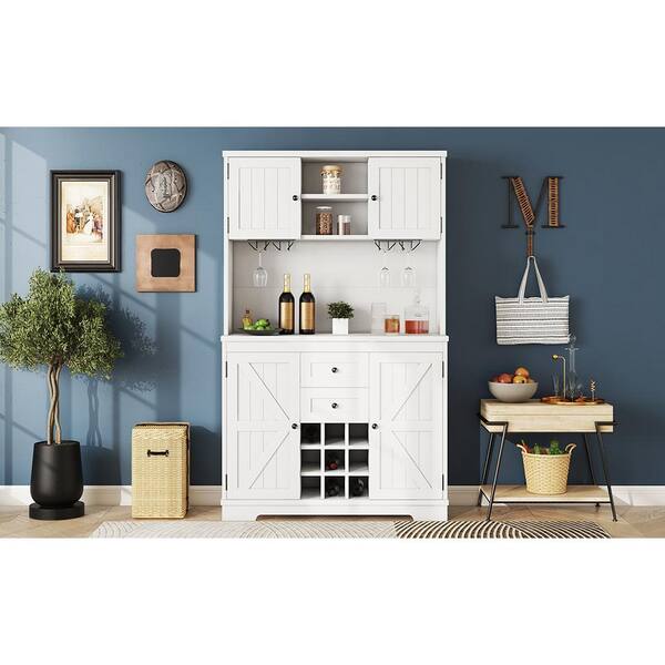 Boyel Living White Coffee Bar Cabinet Kitchen Cabinet with Storage
