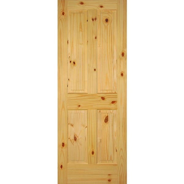Builders Choice 28 in. x 80 in. Right-Handed 4-Panel Solid Core Knotty Pine Single Prehung Interior Door