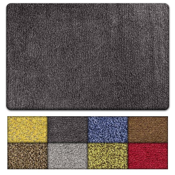 Kaluns Solid Front Doormat, Super Absorbent. 24 in X 36 in (Black / Grey)