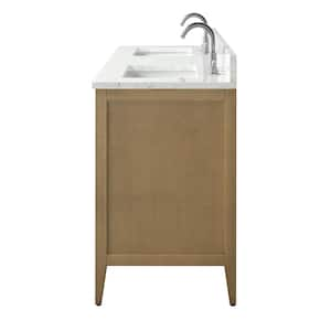 60 in. W x 22 in. D x 34 in. H Double Sink Bathroom Vanity Cabinet in Natural Oak with Engineered Marble Top