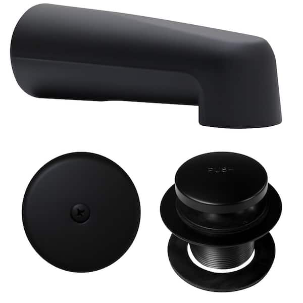 Universal Fit 7 in. Wall Mount Tub Spout and Tip-Toe Drain Trim Kit in Matte Black