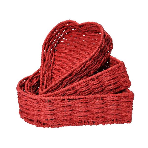 Red Paper Rope Storage Basket with Cutout Handles, Small