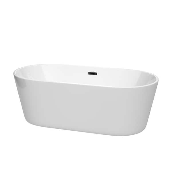 Wyndham Collection Carissa CD 67 in. x 31.5 in. Soaking Bathtub with Center Drain in White with Matte Black Trim
