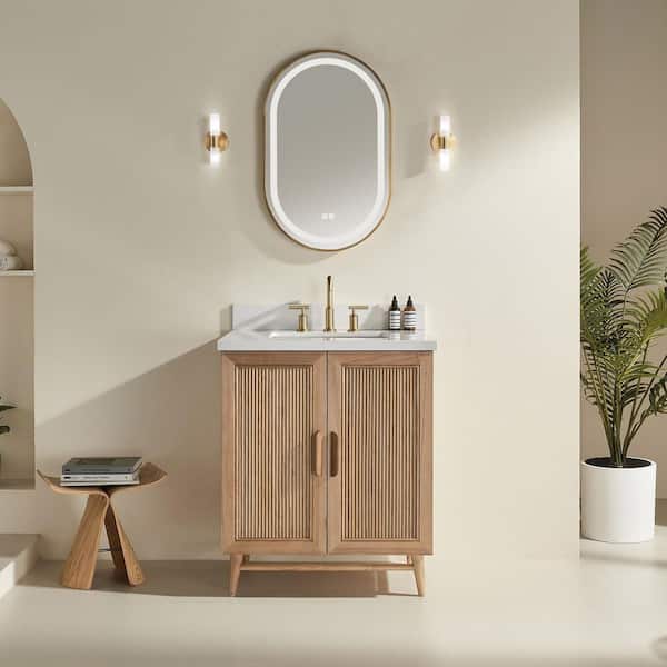 30 in. Solid Wood Light Coffee Bath Vanity with White Cultured Marble Top, Single Sink, Fully Assembled