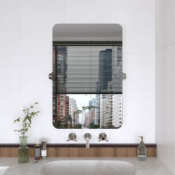 Hermitage Bath Yexee 36 in. W x 24 in. H Rectangular Framed Adjustable Tilt Wall-Mounted Bathroom Vanity Mirror in Chrome