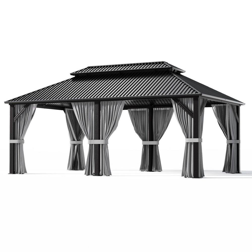12 ft. x 20 ft. Hardtop Gazebo with Aluminum Frame, Galvanized Steel Double Roof Gazebo with Nettings and Curtains price history on PriceWatchPro