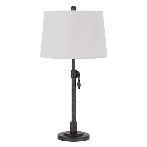 HomeRoots 30 in. Silver Metal Adjustable Table Lamp with Off White Empire Shade