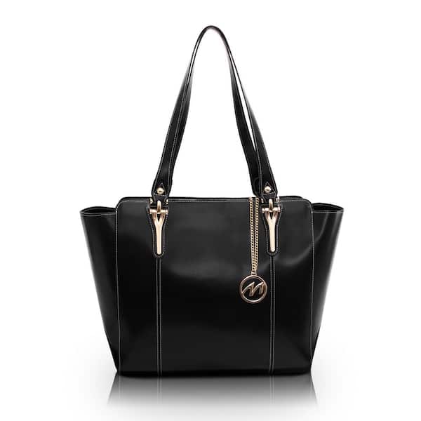 ALICIA, Black Leather Ladies' Tote Bag with Tablet Pocket