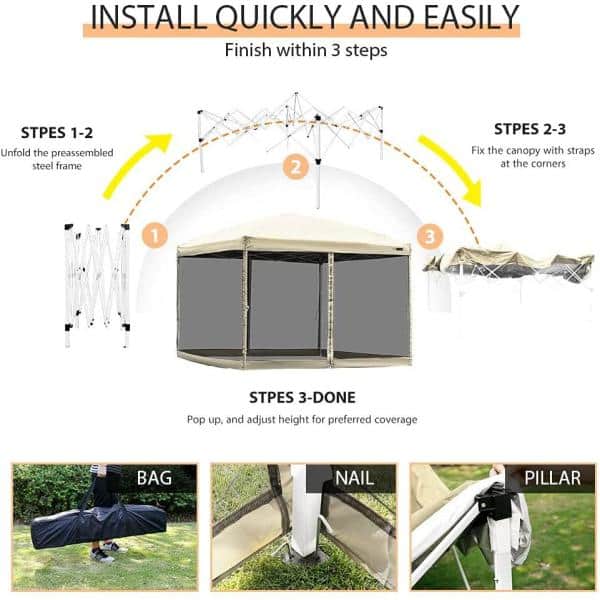 VIVOHOME 10 ft. x 10 ft. Beige 210D 