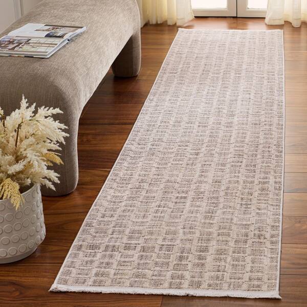 Garnet 2 ft. x 10 ft. Gray/Ivory Grid Runner Rug