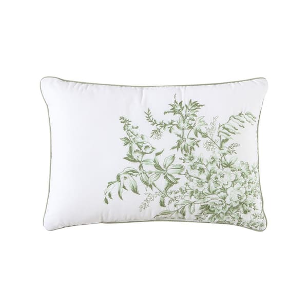 Laura Ashley Bedford Embroidered Green Cotton Throw Pillow