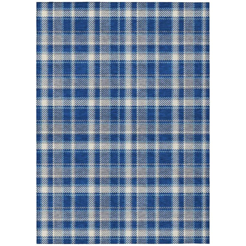 Navy and Ivory 8 ft. x 10 ft. Woven Plaid Rectangle Indoor/Outdoor Area Rug price history on PriceWatchPro