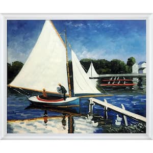 Sailing at Argenteuil by Claude Monet Moderne Blanc Framed Nature Oil Painting Art Print 22.75 in. x 26.75 in.