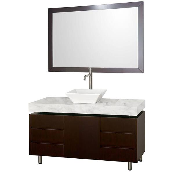 Wyndham Collection Malibu 48 in. Vanity in Espresso with Marble Vanity Top in Carrara White with White Porcelain Sink and Mirror