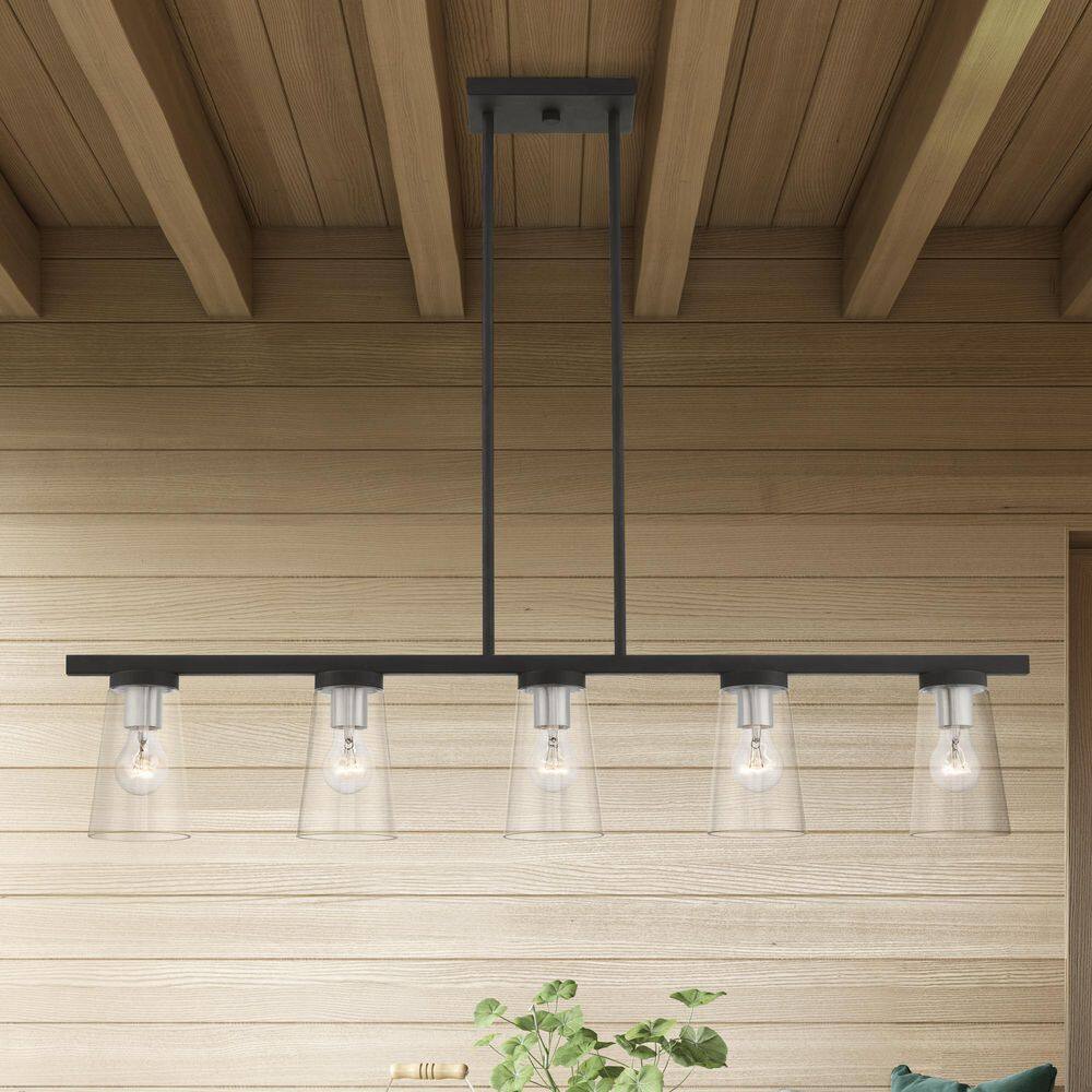 Cityview Contemporary 5-Light Linear Chandelier in Black and Brushed Nickel
