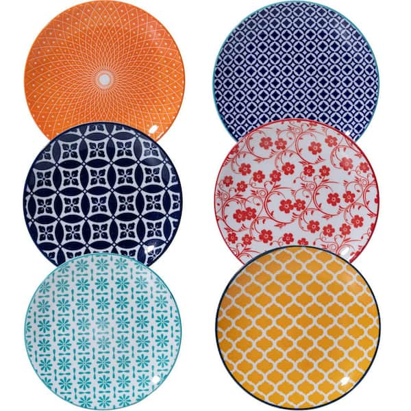 Set of 6 Colorful 6 in Round Ceramic Appetizer Plates for Desserts, Salads, and Small Servings inch