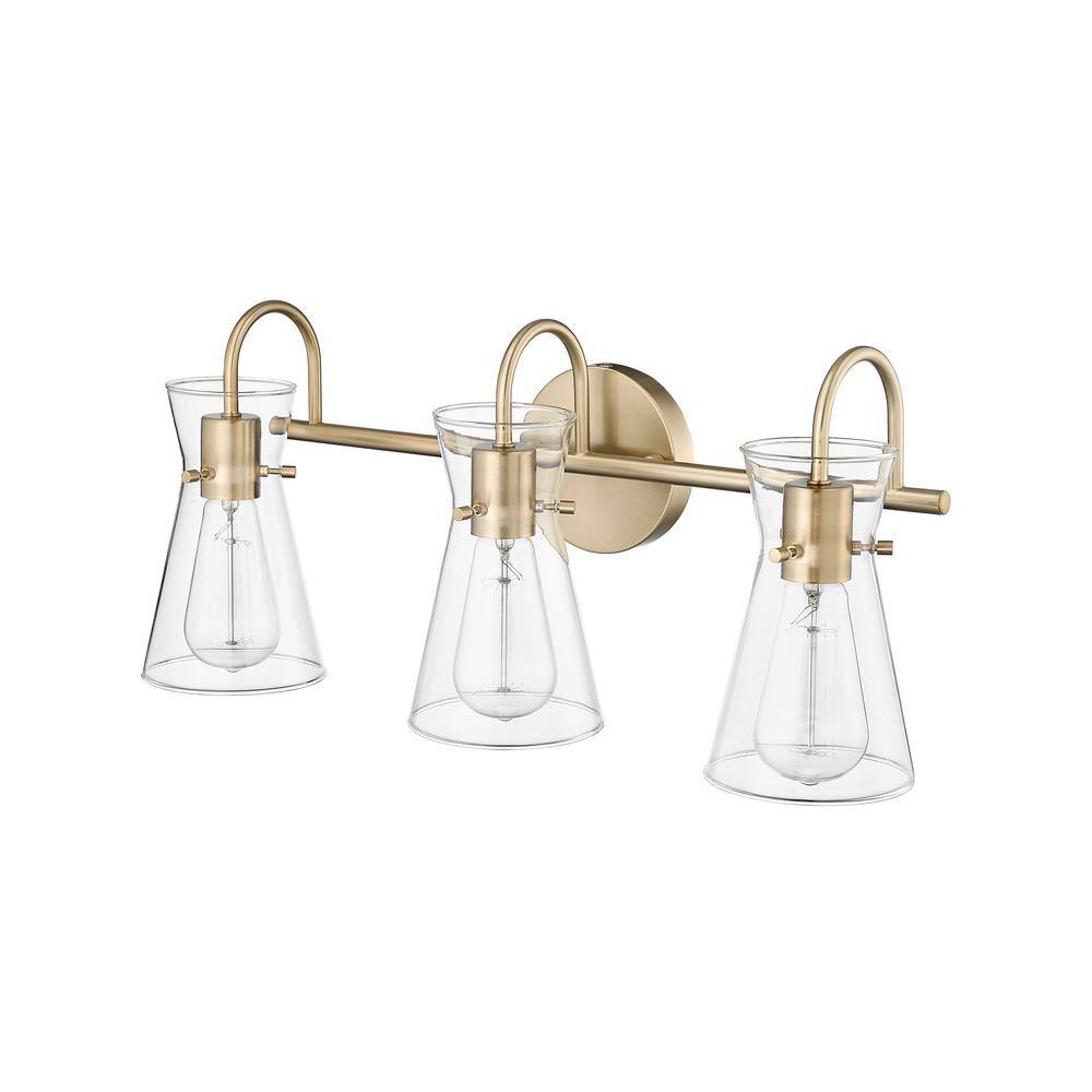 Modern Gold 3-Light Vanity Fixture with Clear Glass Shades