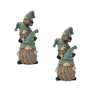 Resin Blue and Green Fantasy Sci-Fi Sitting Gnome Tabletop Sculpture Set of 2