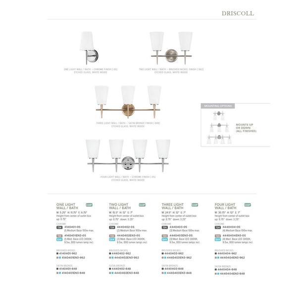 Generation Lighting - Driscoll 30 in. 4-Light Contemporary Modern Satin Brass Wall Bathroom Vanity Light with White Glass and LED Bulbs