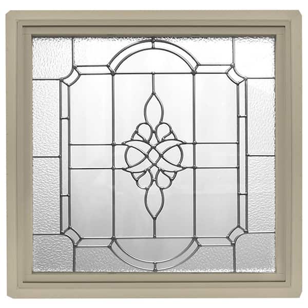 Hy-Lite 23.5 in. x 23.5 in. Tan Frame Victorian P E Nickel Caming 1 in. Nail Fin Offset Vinyl Picture Window