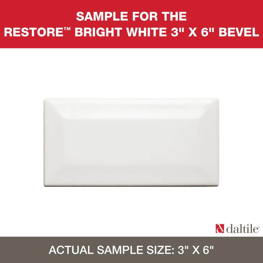 Restore 3 in. x 6 in. Ceramic Bevel Bright White Subway Tile Sample