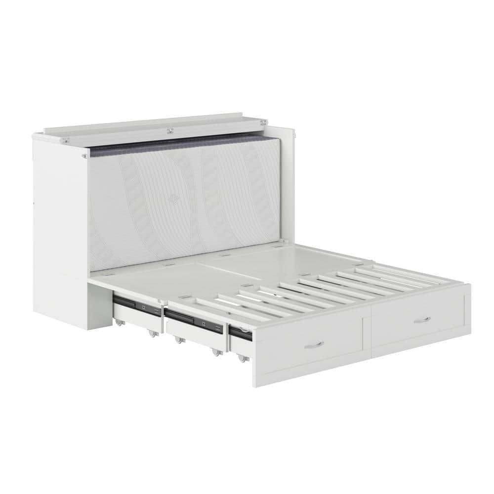 Hamilton White Queen Murphy Bed Chest with Storage Drawer