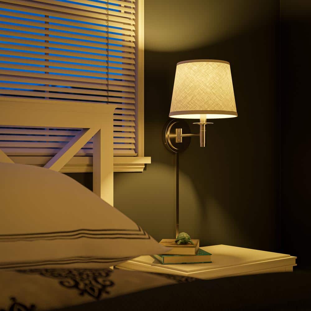 Sheppard 11'' Brushed Steel Swing Arm Wall Lamp with White Shade