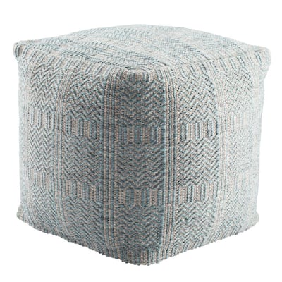Ailith Indoor/ Outdoor Tribal Light Blue/ Light Gray Cube Pouf