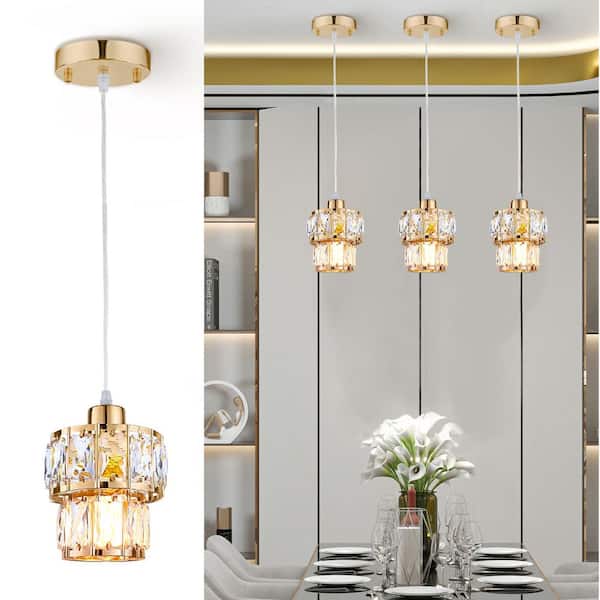 1-Light Crystal Rose Gold Modern Drum Mini Pendant Light for Kitchen Island Dining Room Bedroom