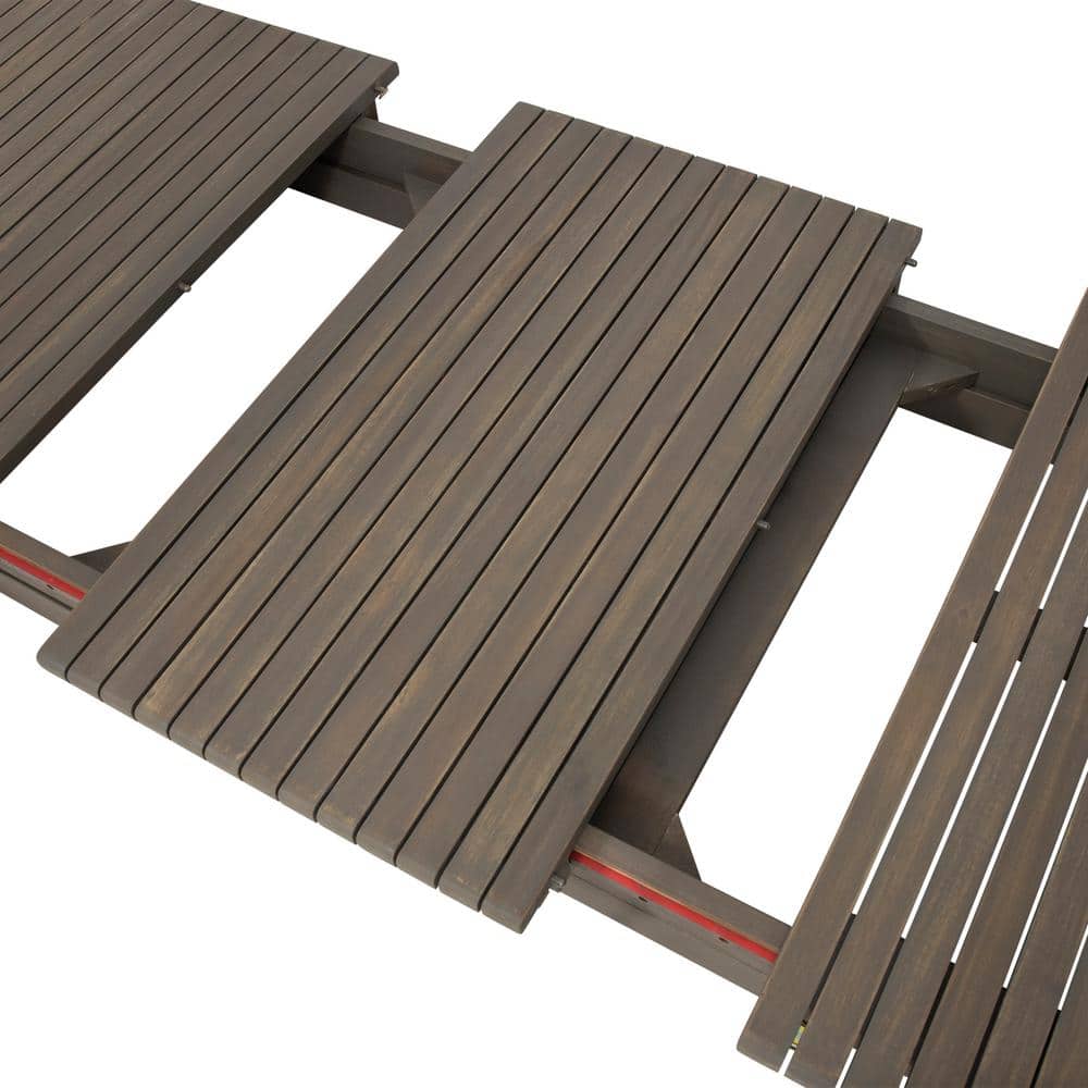 Gray Acacia Wood and Wicker 9-Piece Expandable Patio Dining Set