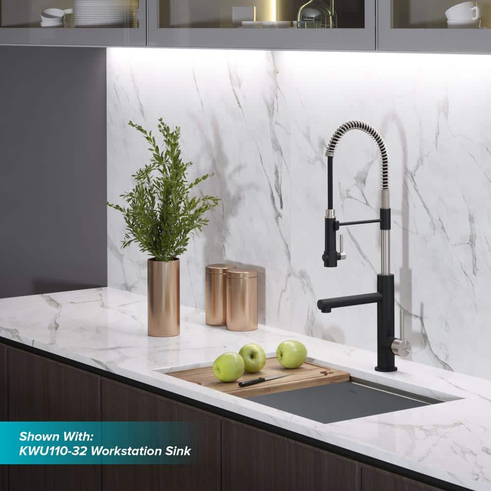 Stainless Steel and Matte Black Pull-Down Kitchen Faucet
