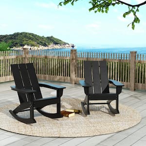 Shoreside Black Plastic Modern Adirondack Outdoor Rocking Chair (Set of 2)