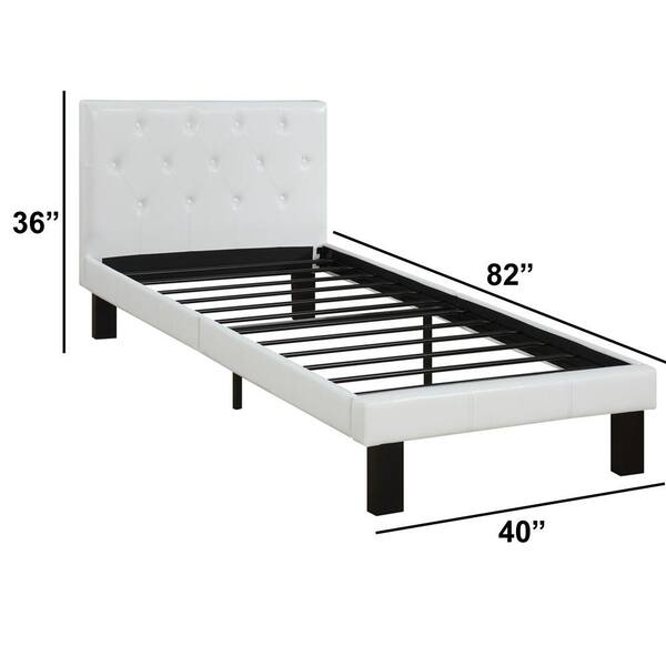 Twin Size PU Leather Button Tufted Upholstered Platform Metal Bed Frame Black 
