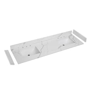 Olive 72 in. W x 22 in. D Qt. Vanity Top White Rectangular Double Sink Bathroom Vanity Top in Calacatta White