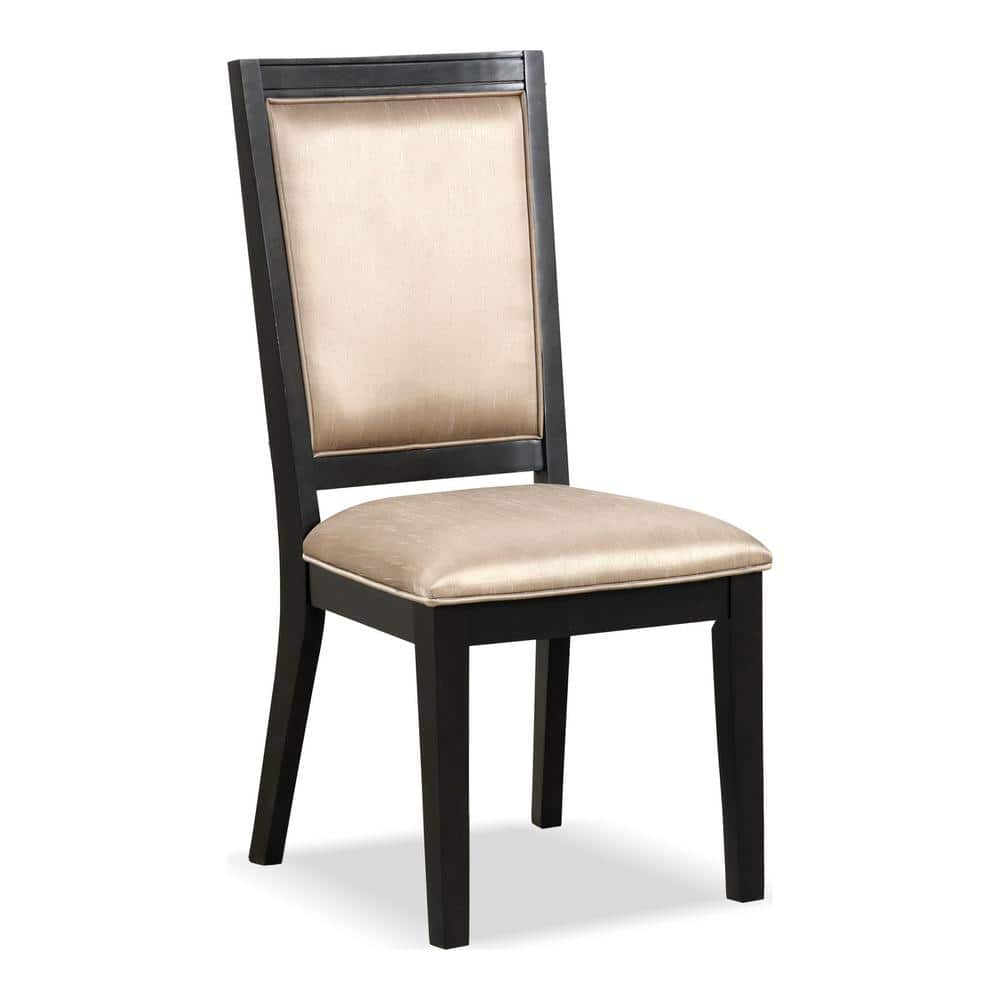 Beige Upholstered High Back Wood Side Chair with Gold Accent