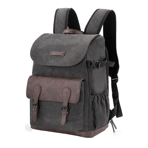 Canvas Camera Backpack with Waterproof Cover for DSLR SLR Cameras and Laptop Compartment for Photographers